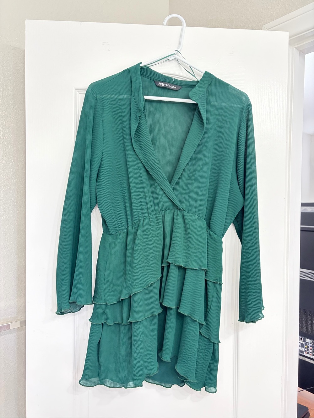 Zara Emerald Green Long Sleeve Tiered Dress